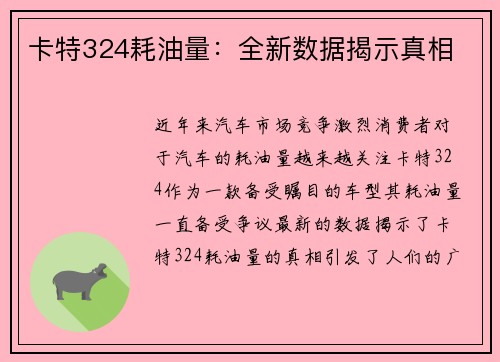 卡特324耗油量:全新数据揭示真相 卡特324耗油量:全新数据揭示真相