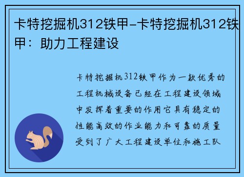 卡特挖掘机312铁甲-卡特挖掘机312铁甲:助力工程建设 卡特挖掘机312铁甲-卡特挖掘机312铁甲:助力工程建设