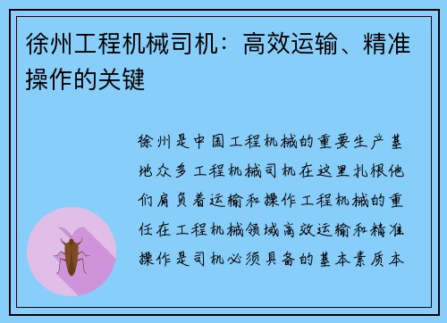 徐州工程机械司机:高效运输、精准操作的关键 徐州工程机械司机:高效运输、精准操作的关键
